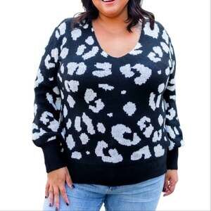 Philosophy Black leopard print puff Lantern sleeve plus size sweater 2X New